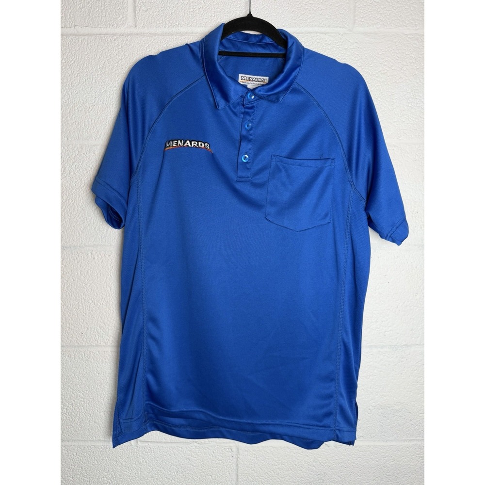 Menards Employee Polo Shirt Mens Small Blue Logo Pocket Performance Uniform